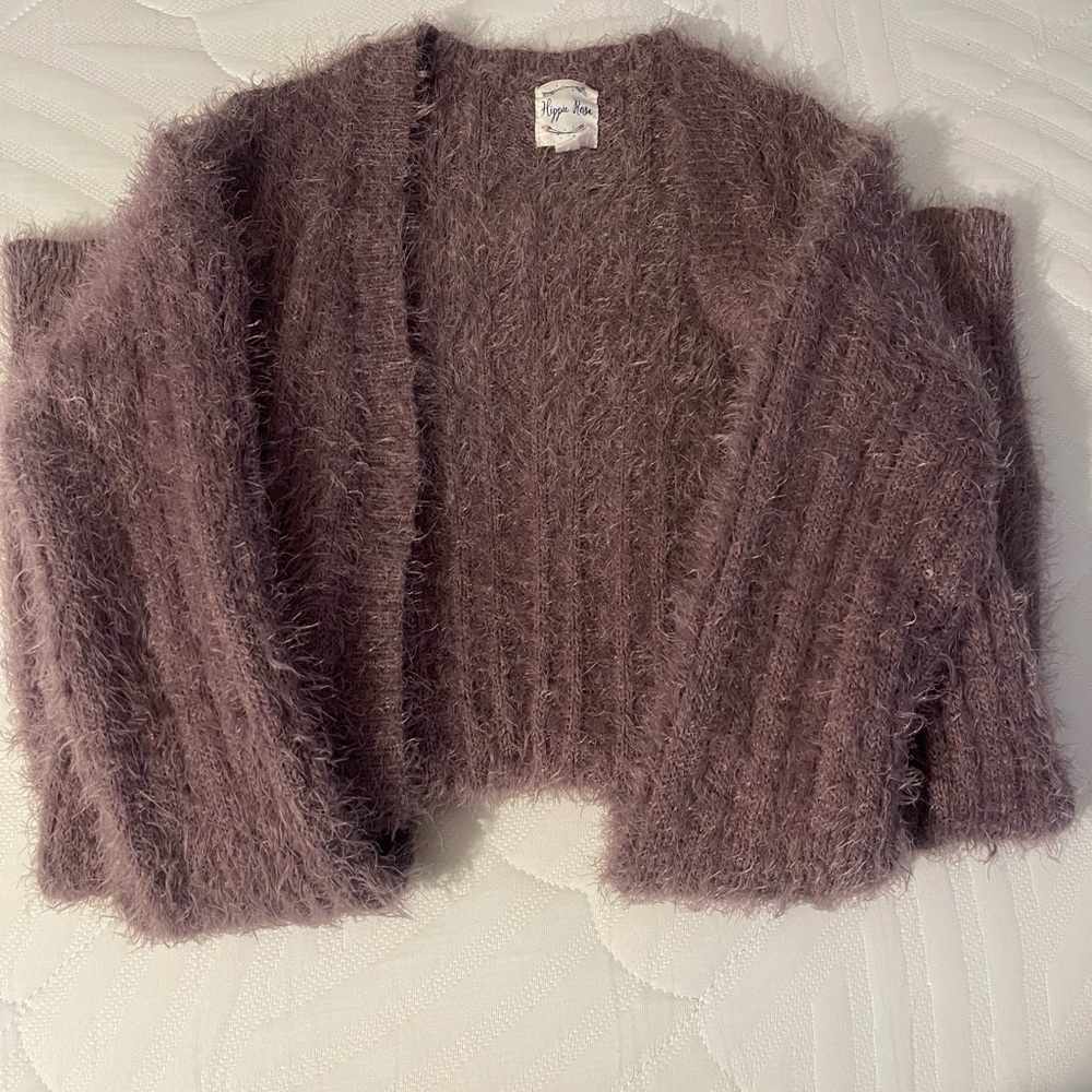 Hippie Rose Lilac Fuzzy Cardigan